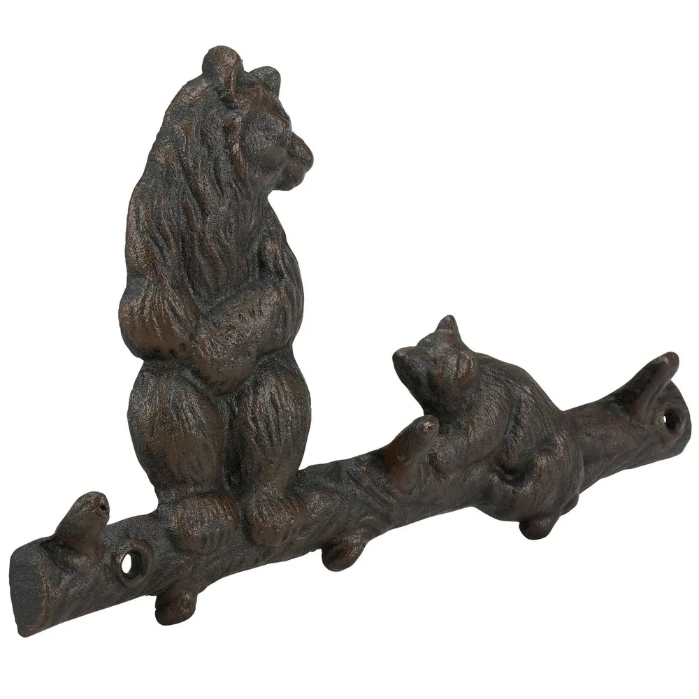 Bear and Cub Metal Cast Iron Wall Hook Rustic Cabin Lodge Decor (3 hooks)
